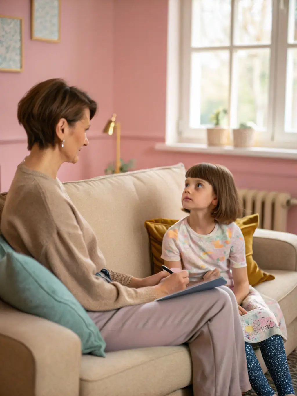 A comforting image of Debbie engaging in a friendly conversation with a senior, highlighting the importance of companionship.